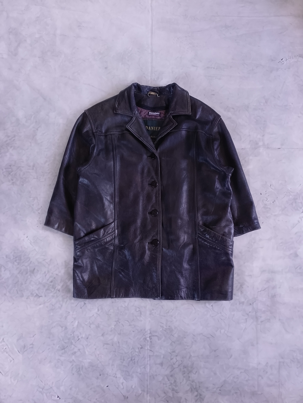 DANIER Women's Black Leather Button-Front Coat Thinsulate